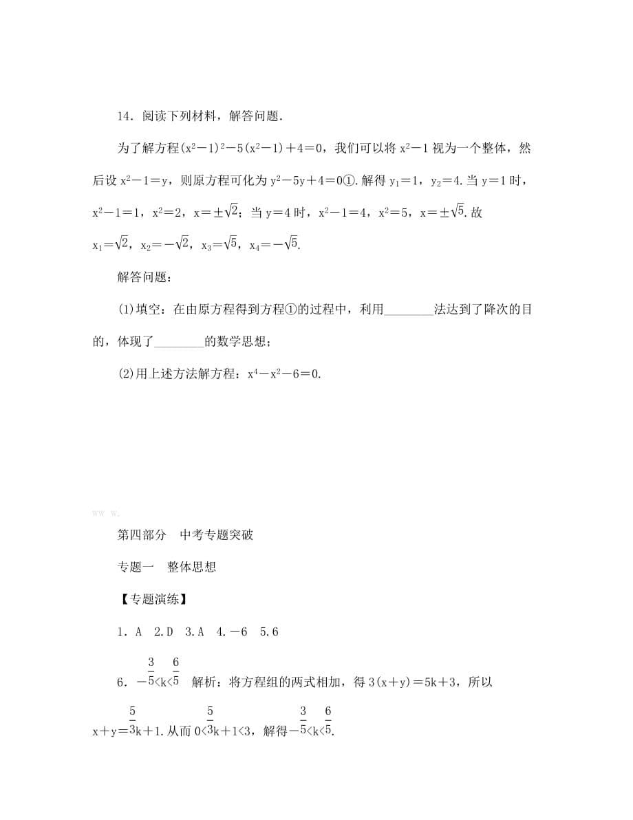 中考数学专题一 整体思想复习题及答案_第5页