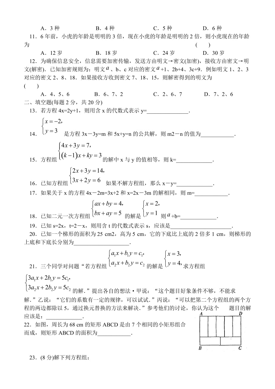 初三数学二元一次方程.doc_第2页