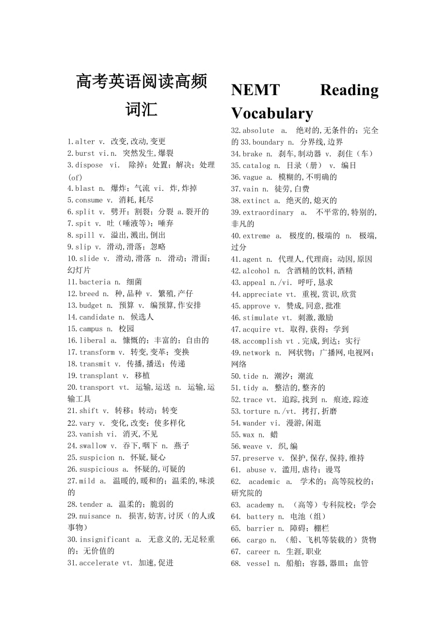 高考英语阅读高频词汇.doc_第1页