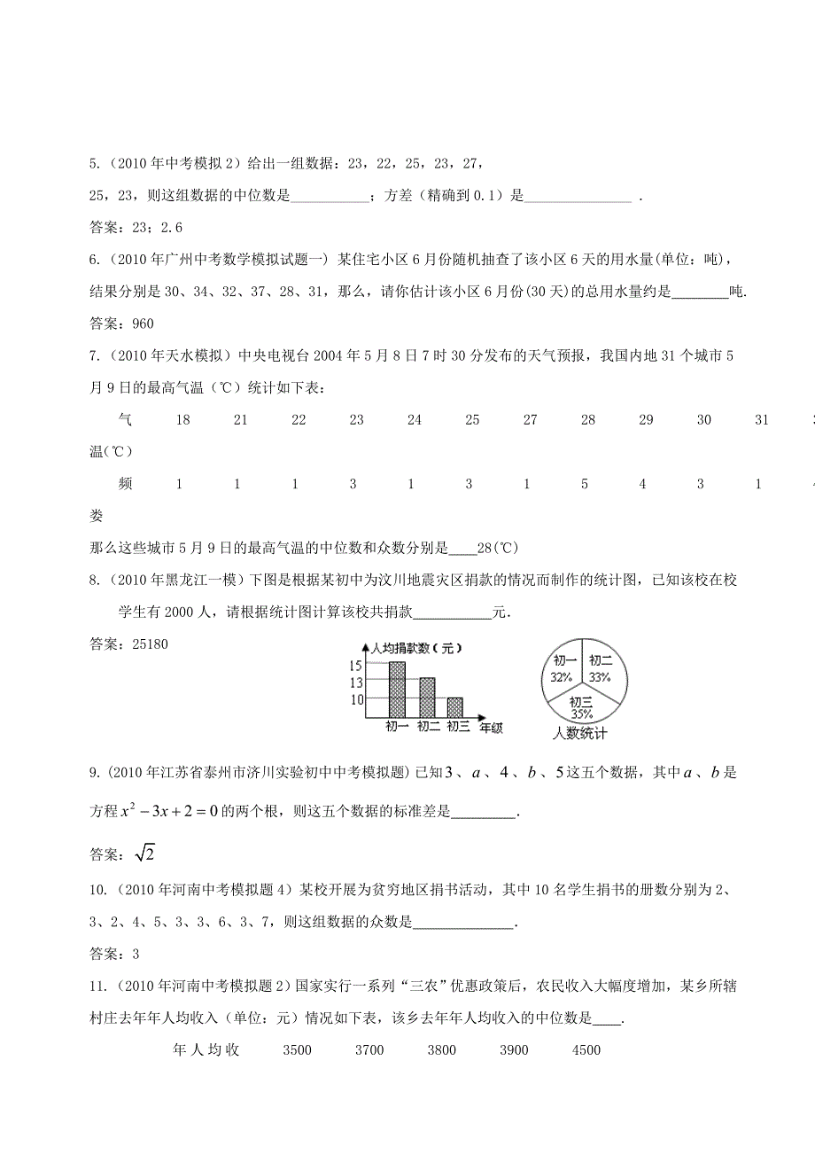 2010年中考数学模拟试题分类汇编-统计图表.doc_第4页