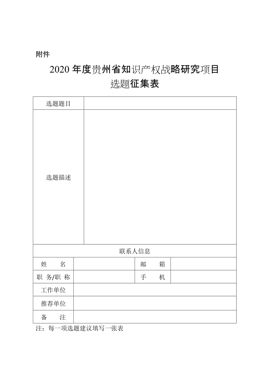 2020年度贵州省知识产权战略研究项目选题征集表_第1页