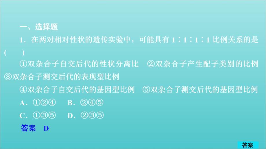 高考生物一轮复习第5单元遗传的基本规律与伴性遗传第15讲基因的自由组合定律习题课件（必修2）_第1页