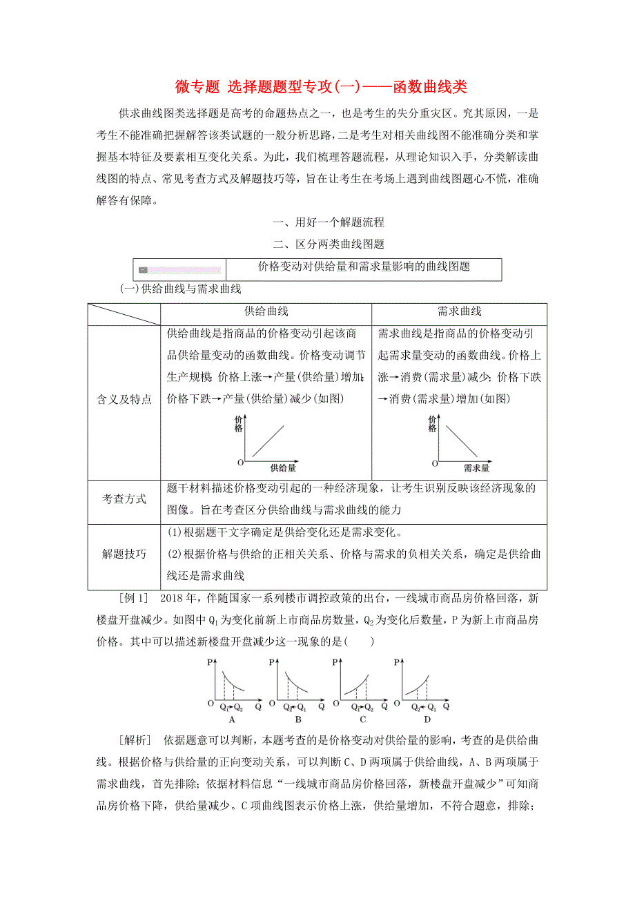 通用版高考政治新创新大一轮复习第一单元微专题选择题题型专攻一_函数曲线类讲义新人教版必修_第1页