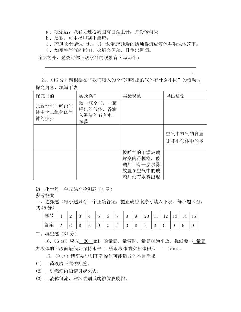 化学九年级上第一单元综合检测题_第4页