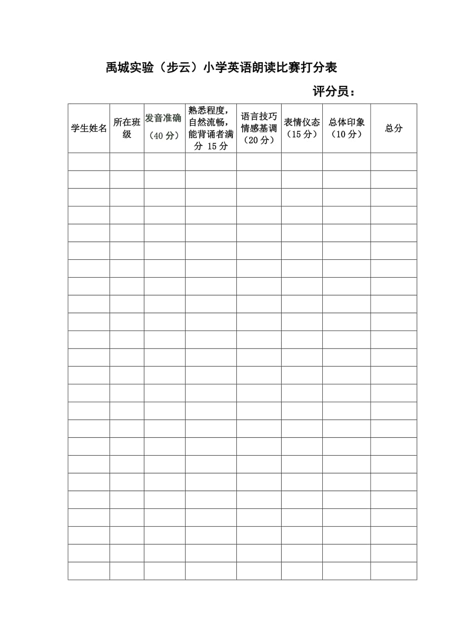 禹城实验小学英语朗读打分表.doc_第1页