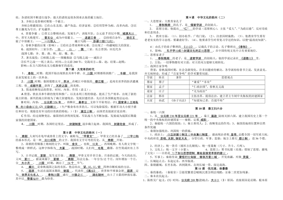 人教版七年级历史上册1-12课复习提纲-B4可打印.doc_第2页