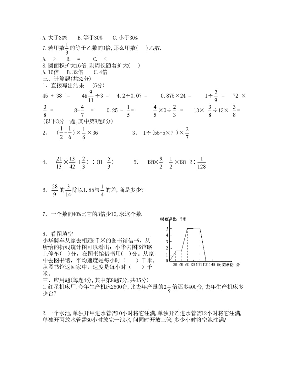 小学数学毕业测试题20（通用）_第2页