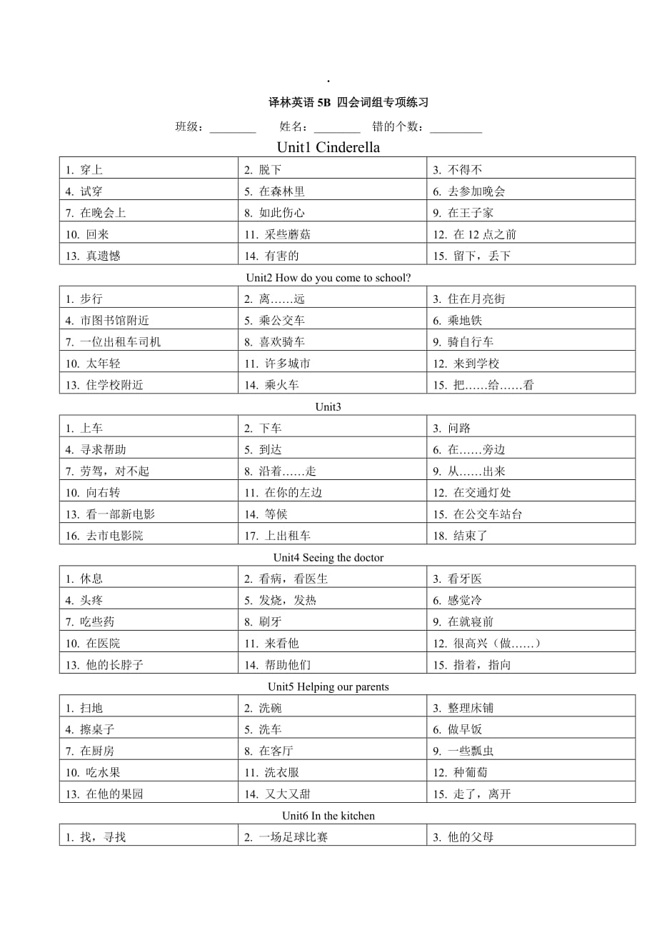 译林英语5B 四会词组专项练习_第1页