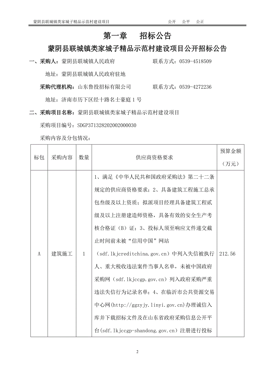 蒙阴县联城镇类家城子精品示范村建设项目招标文件_第3页