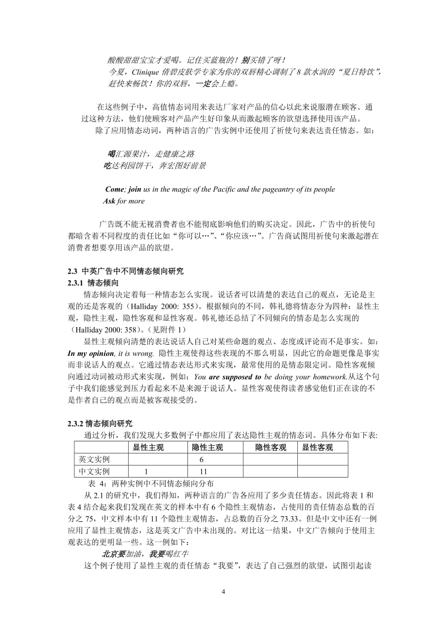 （广告传媒）中英文广告中责任情态人际意义的对比分析_第4页