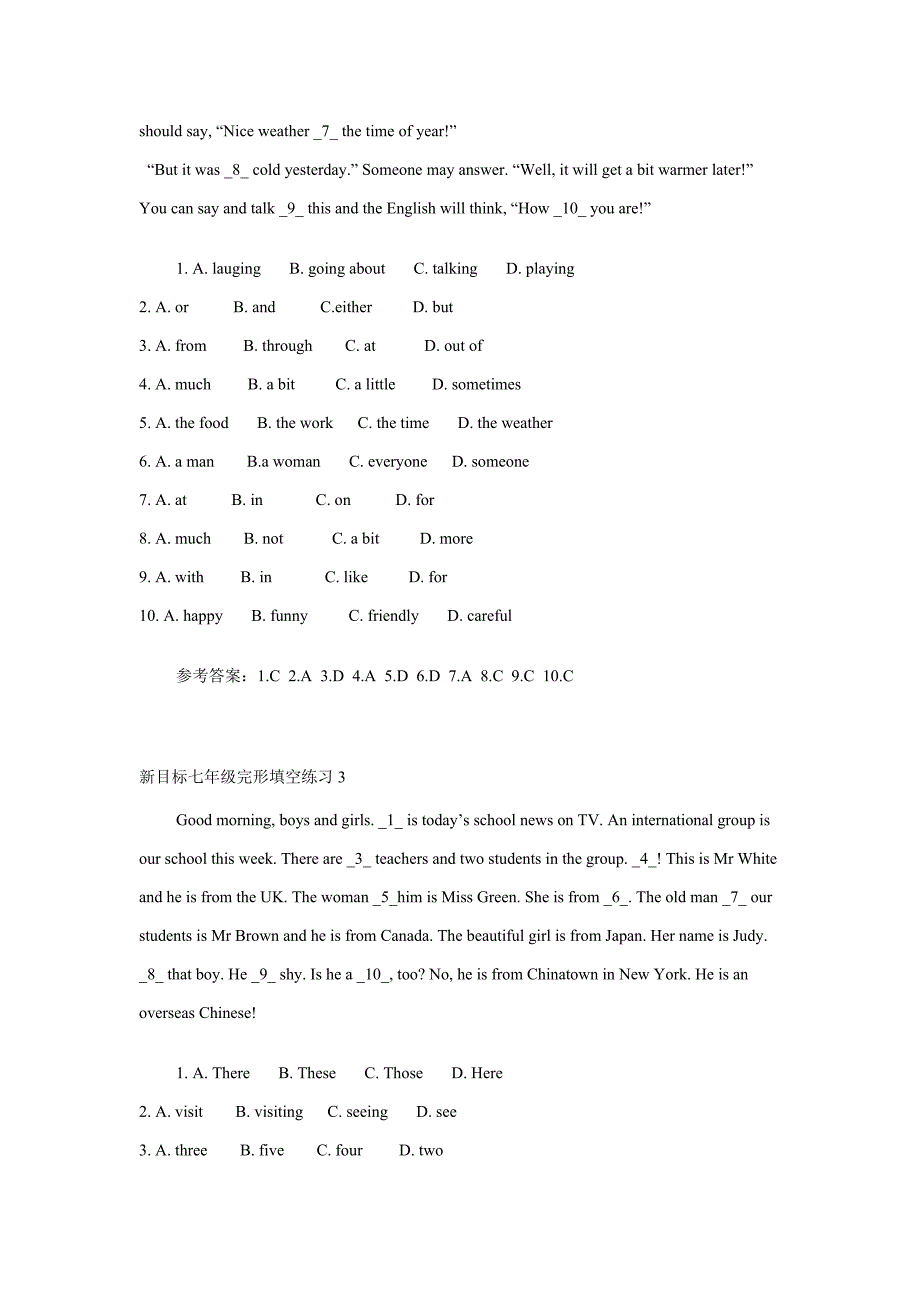 新目标七年级完形填空练习（共15篇附答案）.doc_第2页