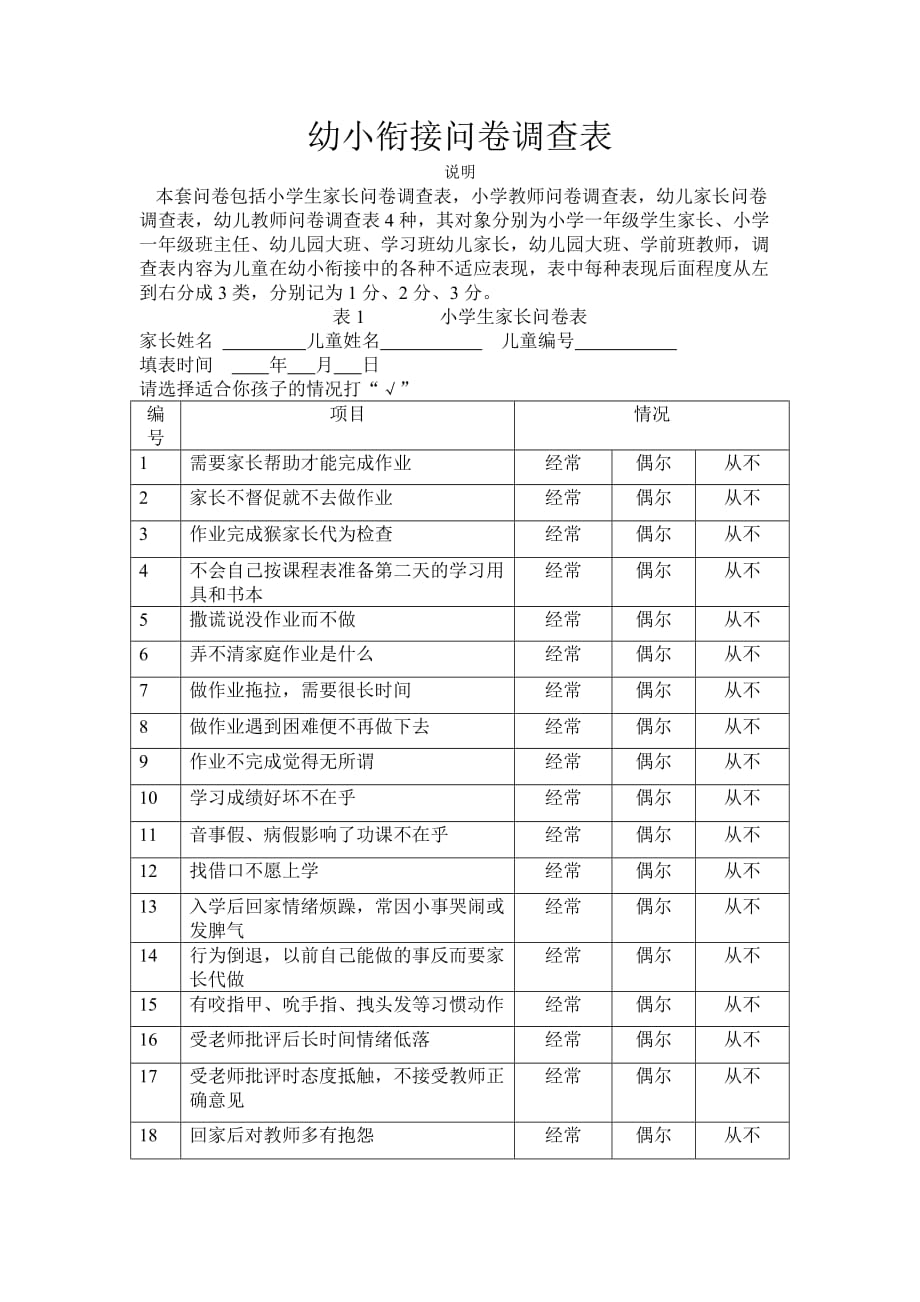 小学生家长问卷表.doc_第1页