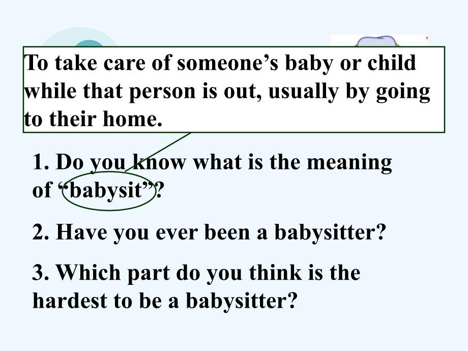 冀教版英语八下Unit 1《Lesson 5 Babysitting on a spring day》ppt课件_第4页