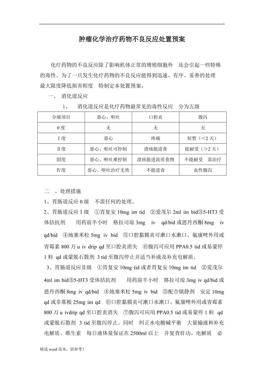 肿瘤化学治疗药物不良反应处置预案最新版.doc_第1页