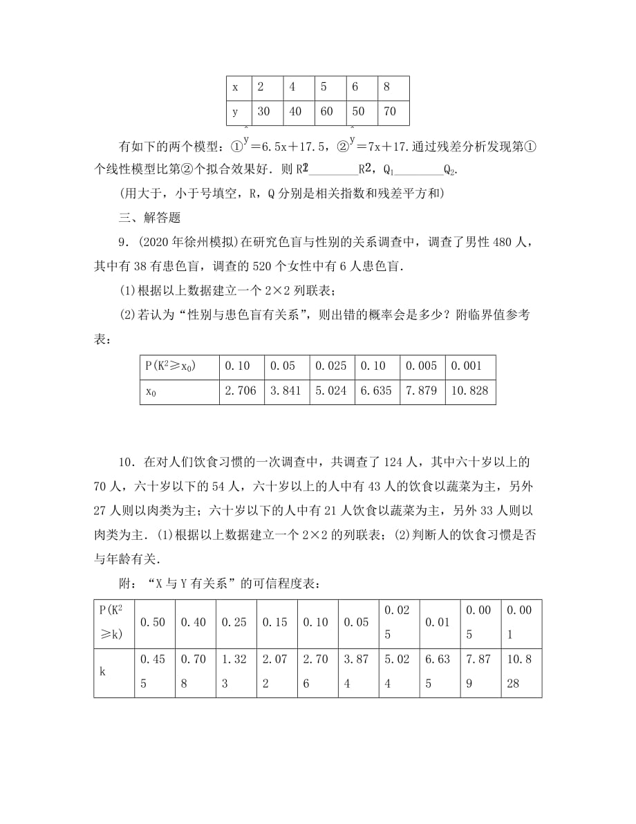 2020年高考一轮课时训练（理）13.11统计案例 （通用版）_第3页