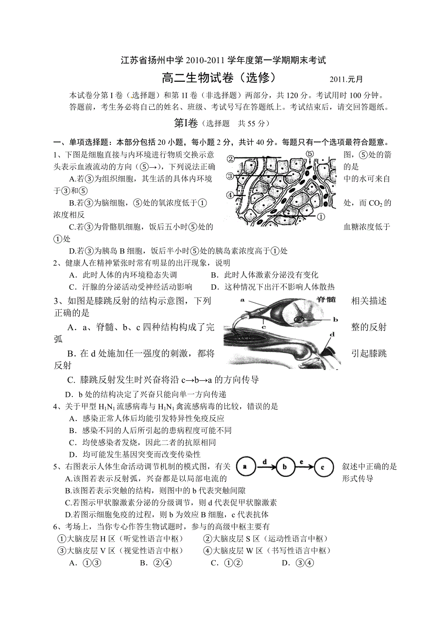 江苏省10-11学年高二上学期期末考试(生物).doc_第1页