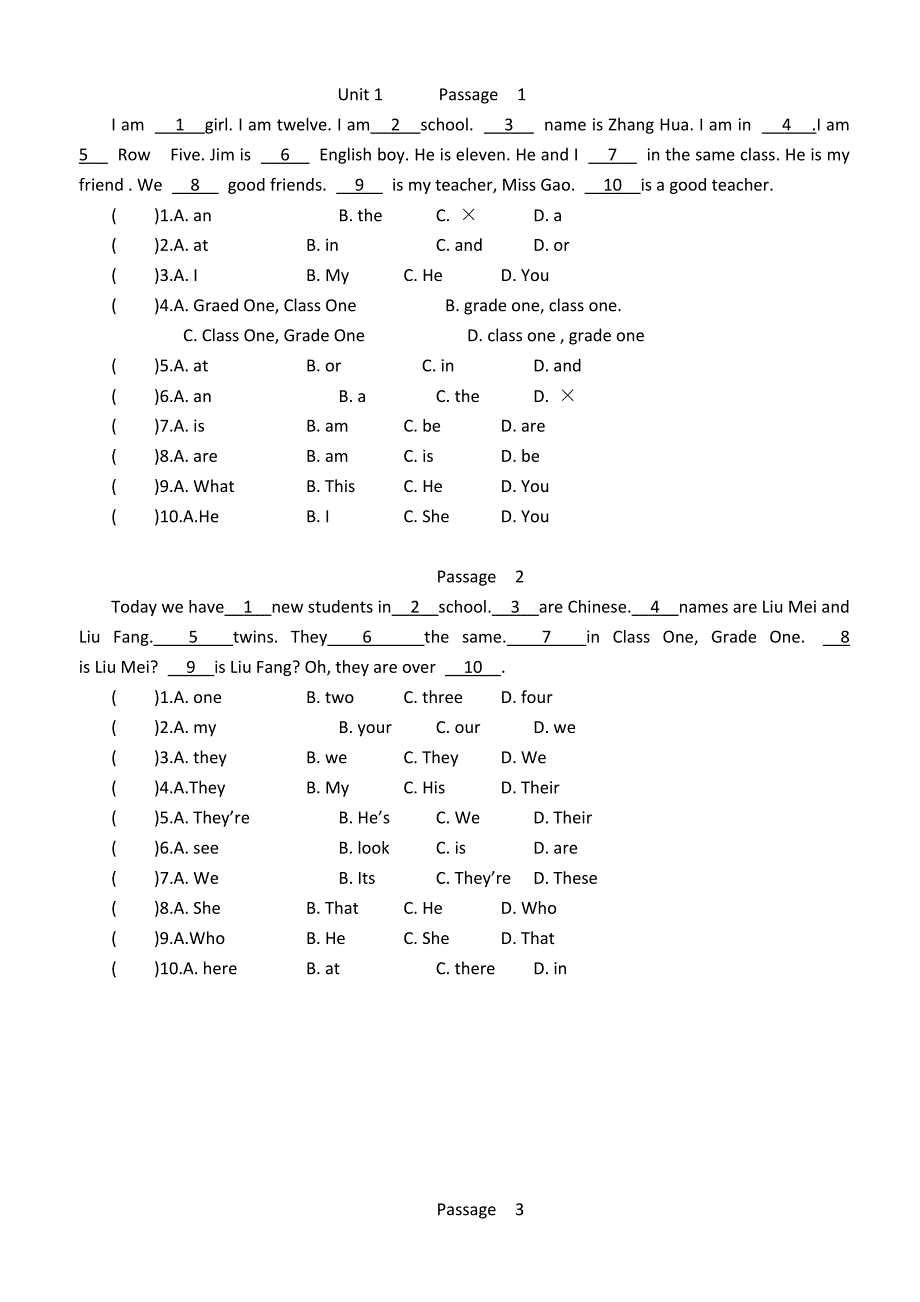 七年级完形填空专题强化训练100题_第2页