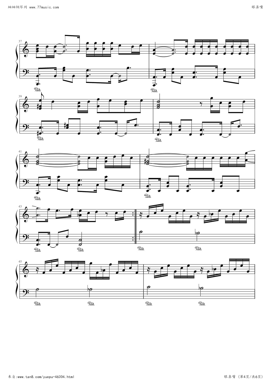 眼 鼻 嘴（Piano Heart版）钢琴谱钢琴简谱数字谱钢琴双手简谱_第4页