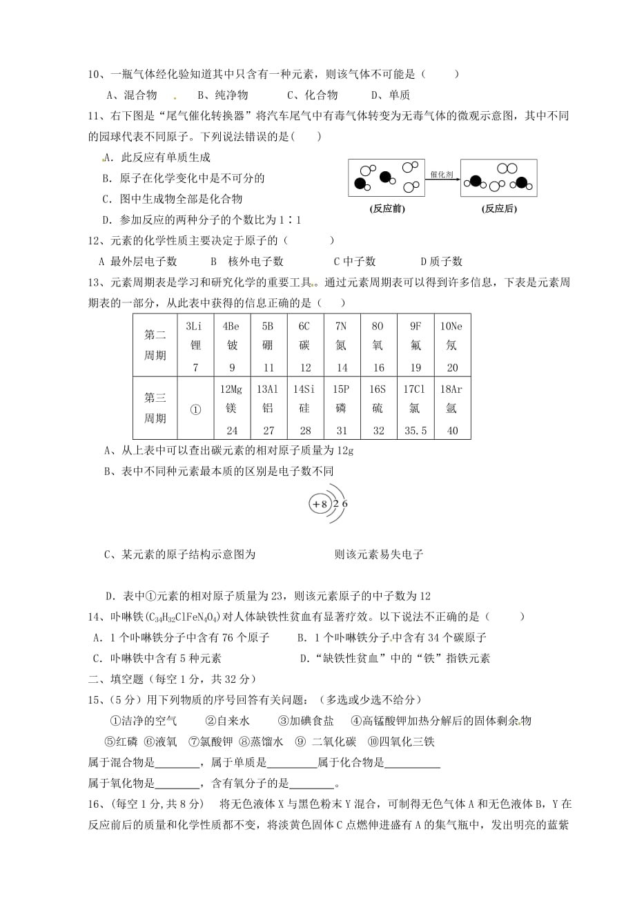 广东省惠州市惠2013届九年级化学上学期期中试题（无答案）新人教版.doc_第2页