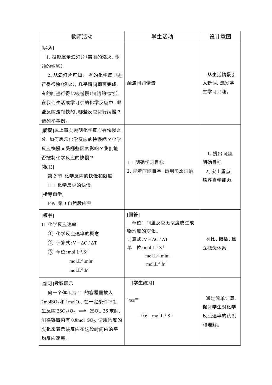 鲁科版化学2(必修)化学反应的快慢和限度1教学设计.doc_第3页