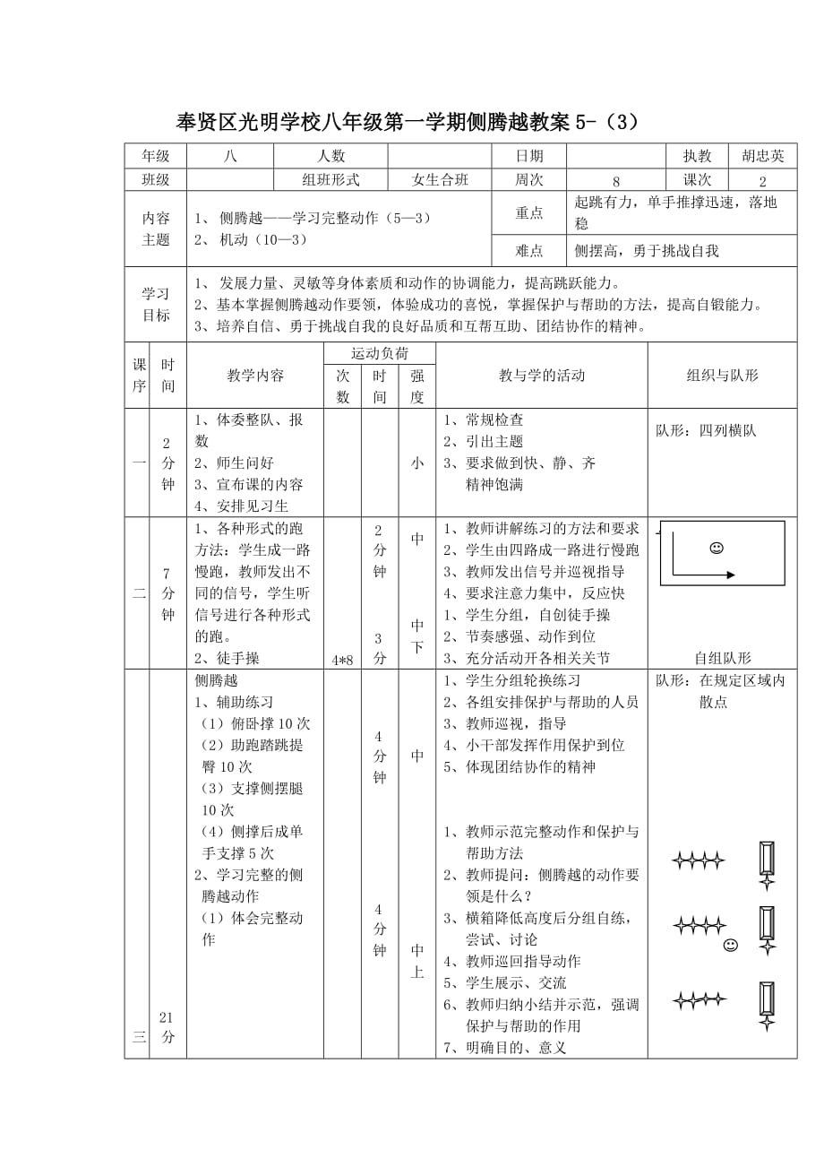 奉贤区光明学校八年级第一学期侧腾越教案.doc_第1页