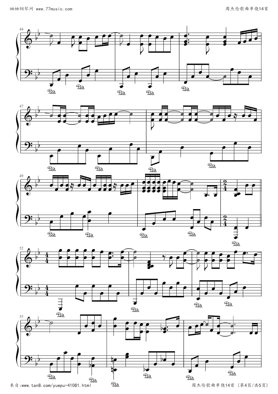 周杰伦歌曲串烧（14首）钢琴谱钢琴简谱数字谱钢琴双手简谱_第4页