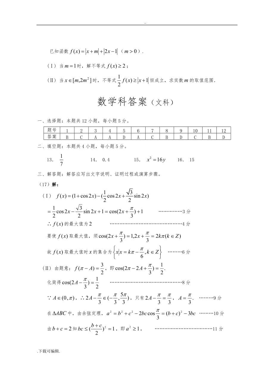 2019高考模拟数学_试题（卷）(文)_第5页