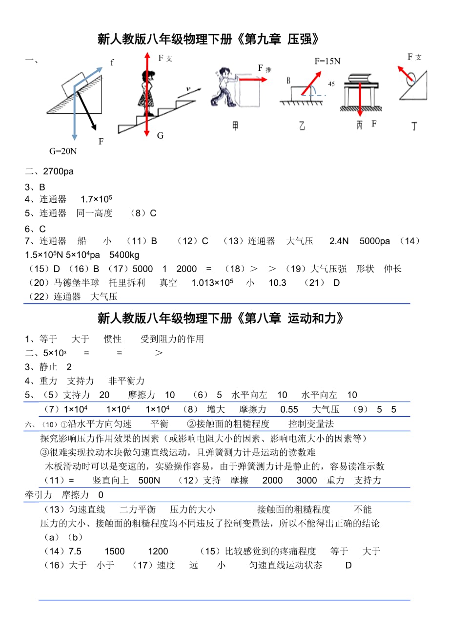 新人教版八年级物理下册答案.doc_第1页