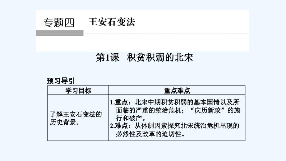 新设计历史人民选修一课件：专题四 王安石变法 4-1_第1页