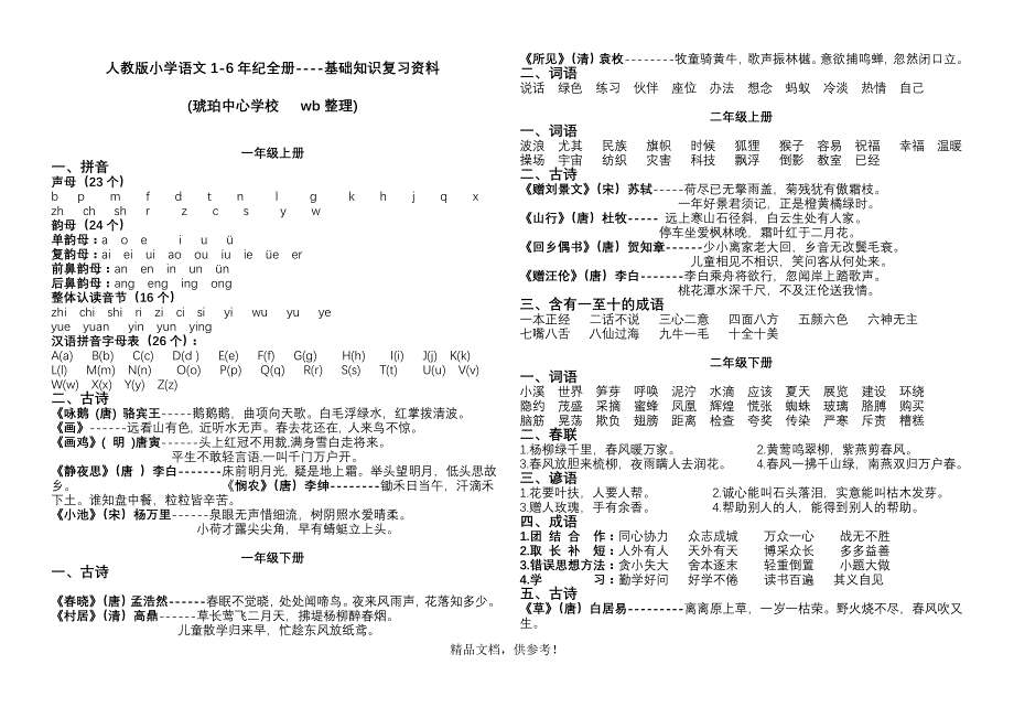 人教版小学语文基础知识复习资料-年级.doc_第1页