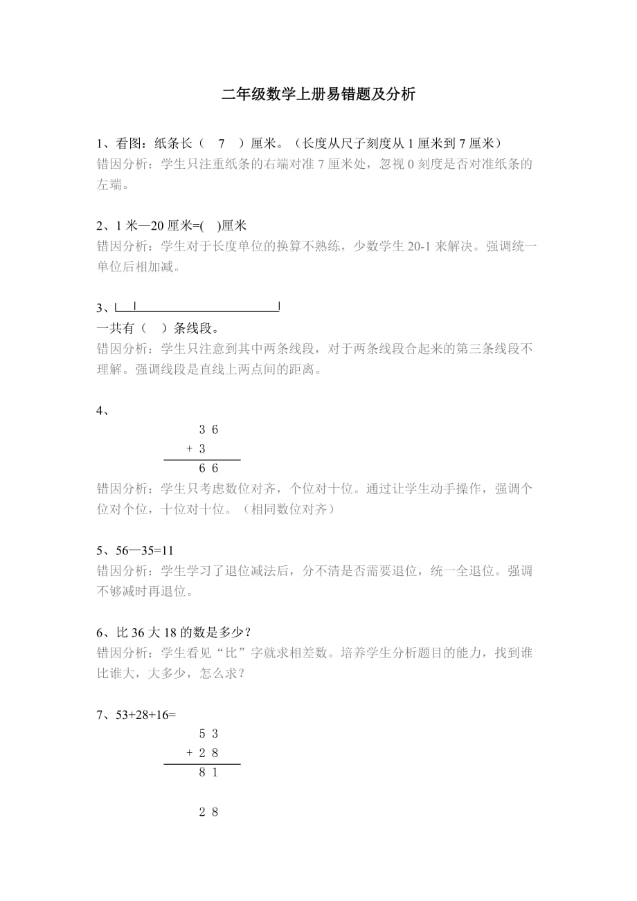 二年级数学上册易错考题及分析_第1页