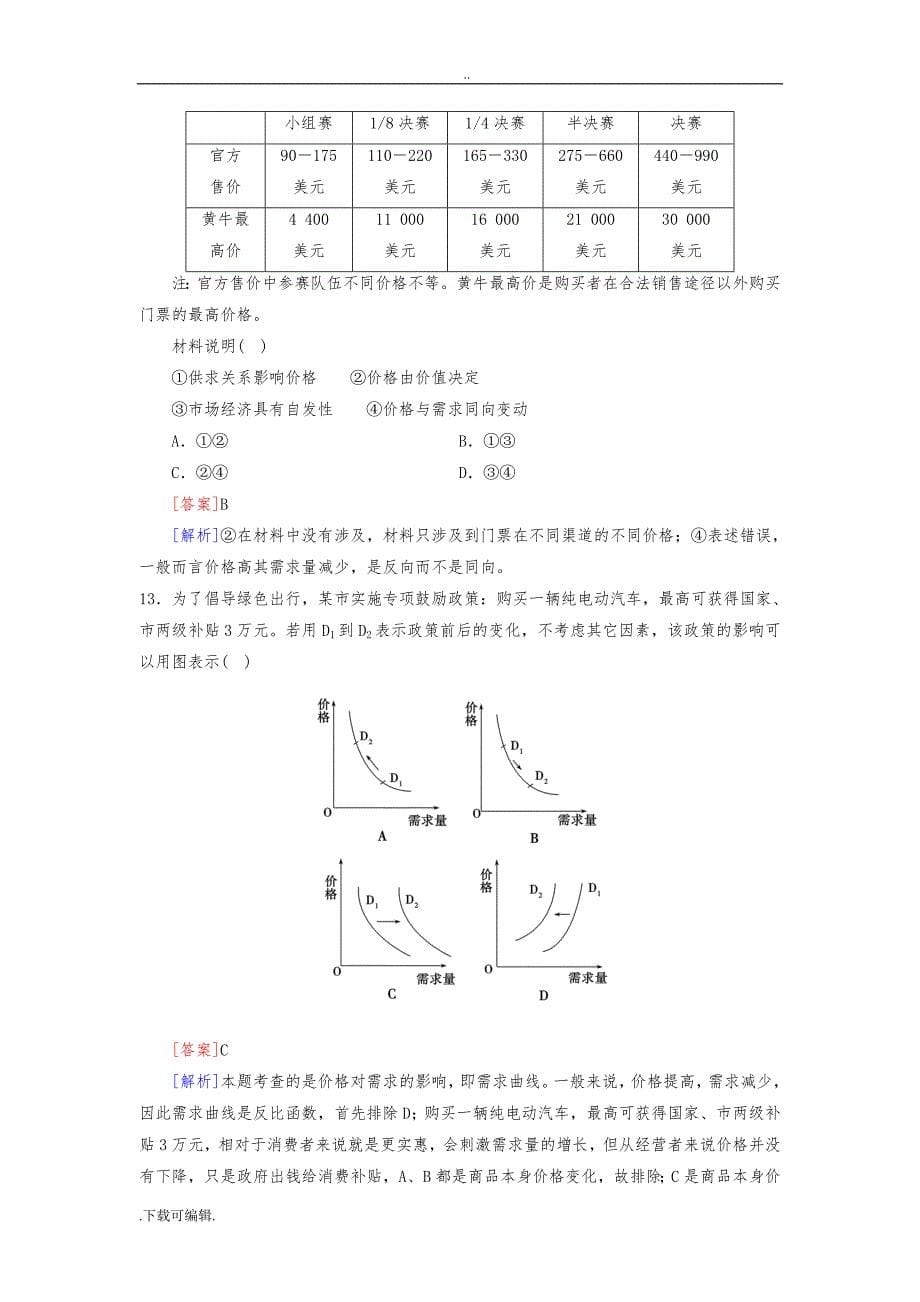 新人教版高中一年级政治必修一_第一单元《生活与消费》单元测试题（卷）(含答案)_第5页