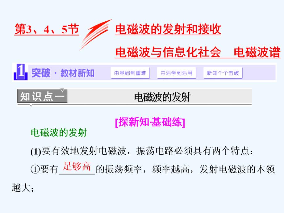 高中物理三维设计人教选修3-4浙江专课件：第十四章 第3、4、5节 电磁波的发射和接收 电磁波与信息化社会 电磁波谱_第1页