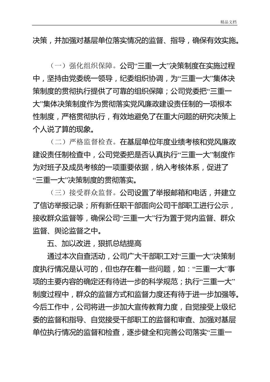 公司关于开展三重一大决策制度执行情况的自查分析报告.docx_第5页