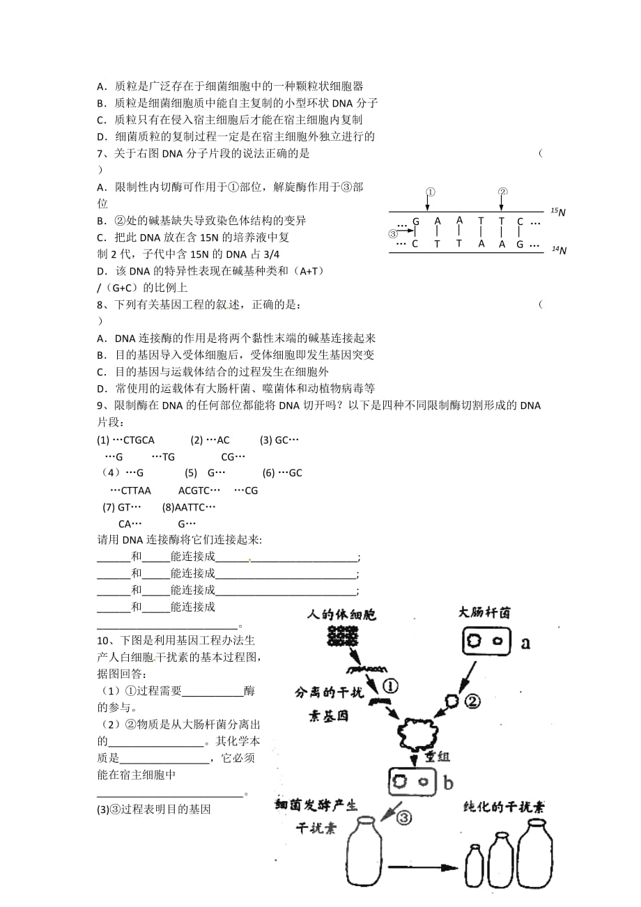 高中生物人教选修三学案：1.1 DNA重组技术的基本工具（1） 预习学案_第4页