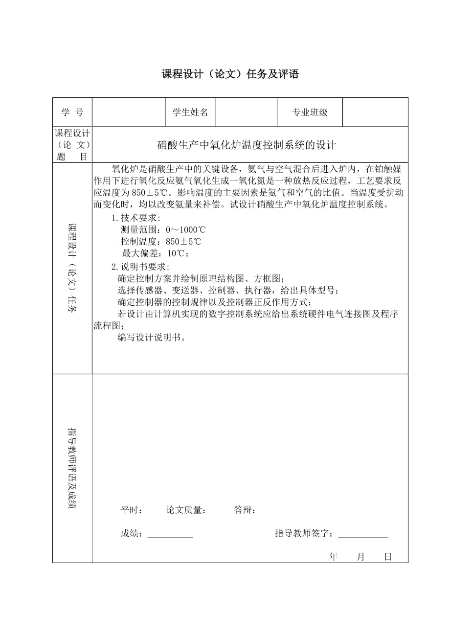 （生产管理知识）硝酸生产中氧化炉温度控制系统设计_第1页