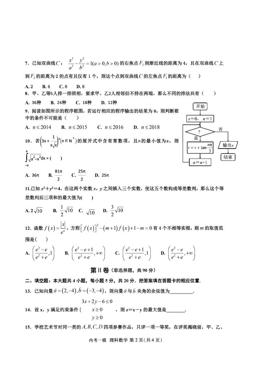 黑龙江省高三第一次模拟考试（内考）数学（理）（扫描版）_第2页