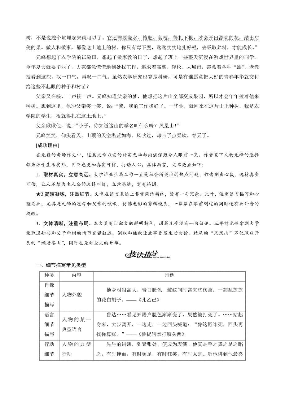 高中语文同步苏教选修写作讲义：专题五 于细微处见精神——细节描写 Word版含解析_第5页