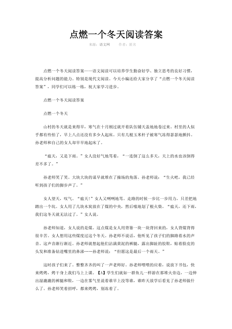 点燃一个冬天阅读答案.doc_第1页