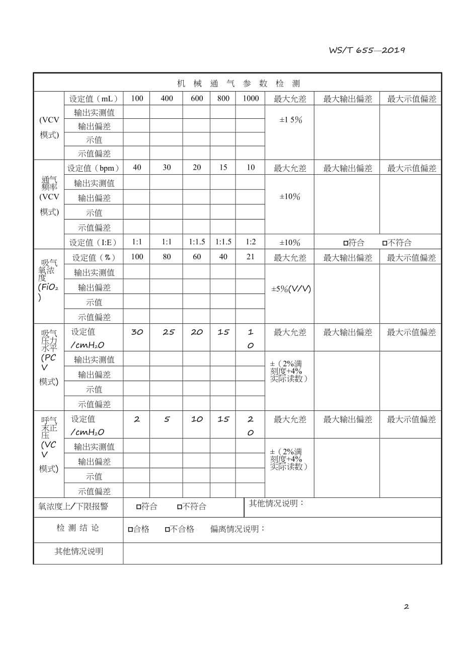 呼吸机安全检查测试原始记录单【2020版】_第2页