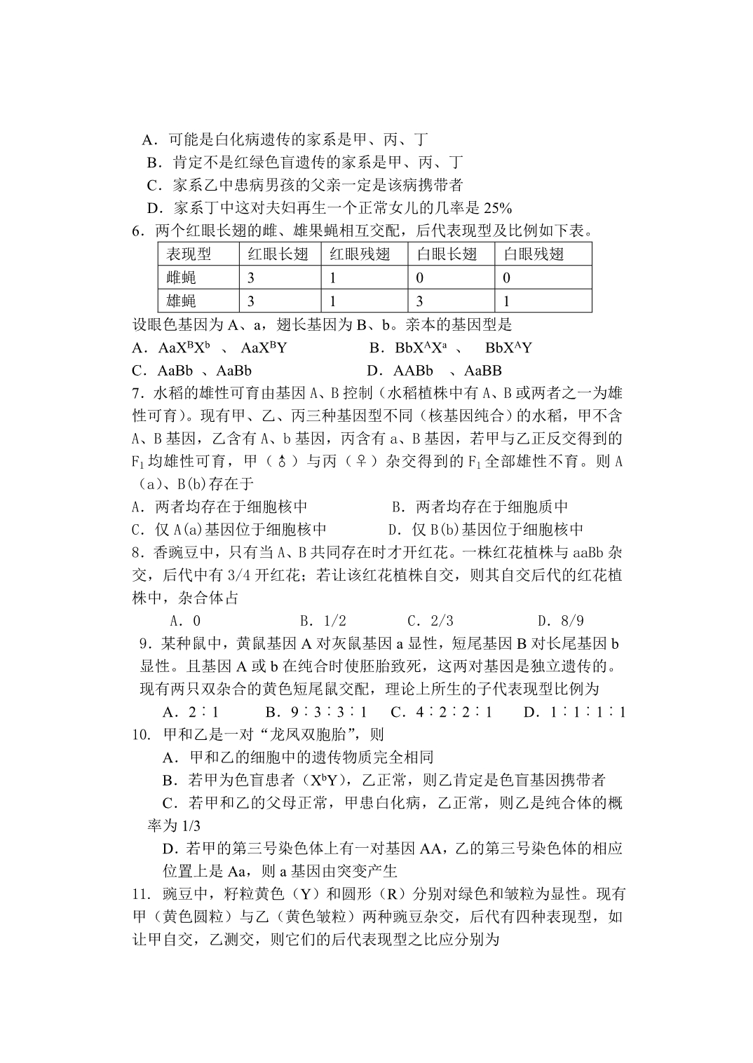 孟德尔遗传定律专项练习题库.doc_第4页