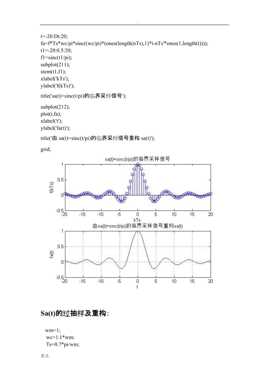 课程设计报告Sa(t)函数程序波形图_第3页