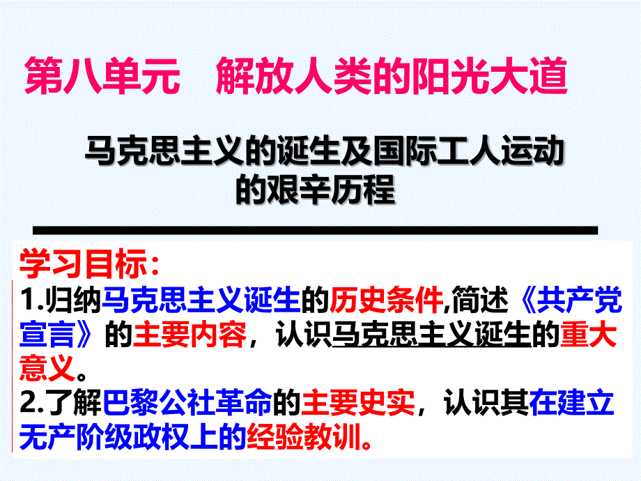 陕西省安康市石泉县江南高级中学高中历史必修一：8-1马克思主义的诞生和国际工人运动的艰辛历程 课件_第3页