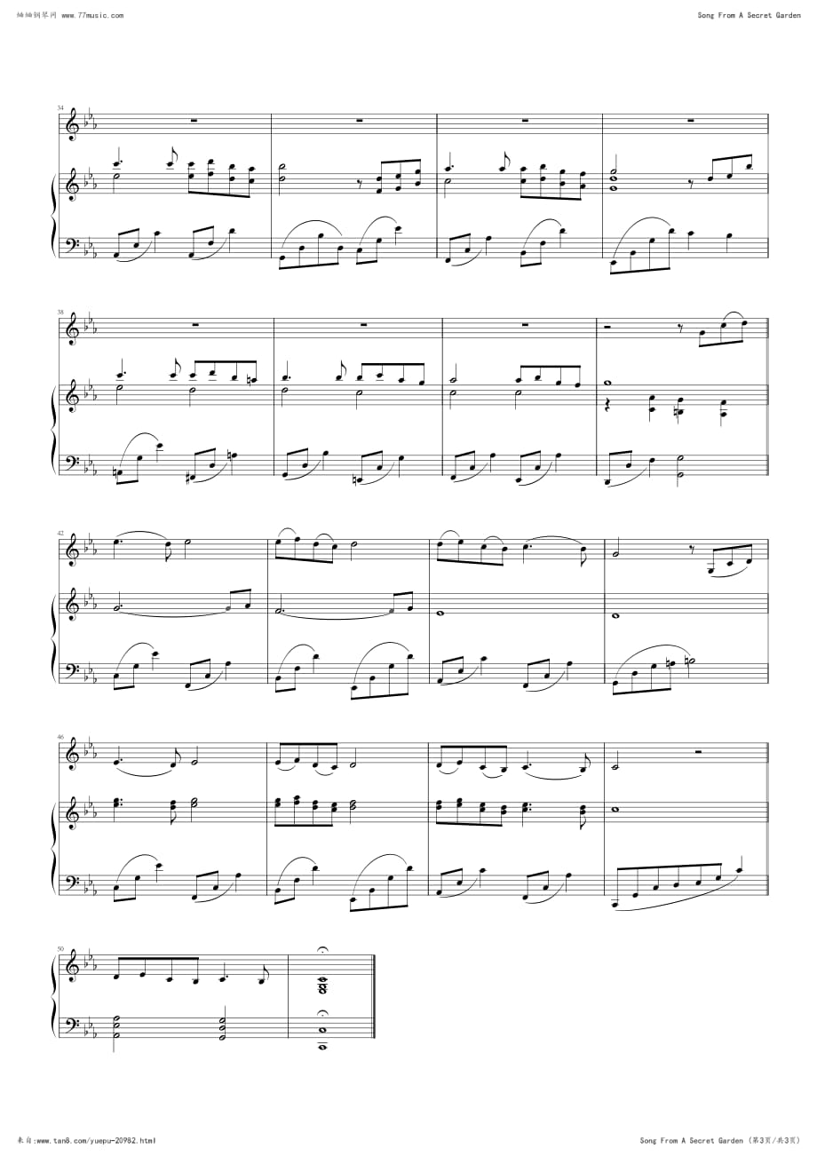 03 Song From A Secret Garden（神秘园之歌钢琴谱全集钢琴谱 钢琴简谱 数字谱 ）.pdf_第3页
