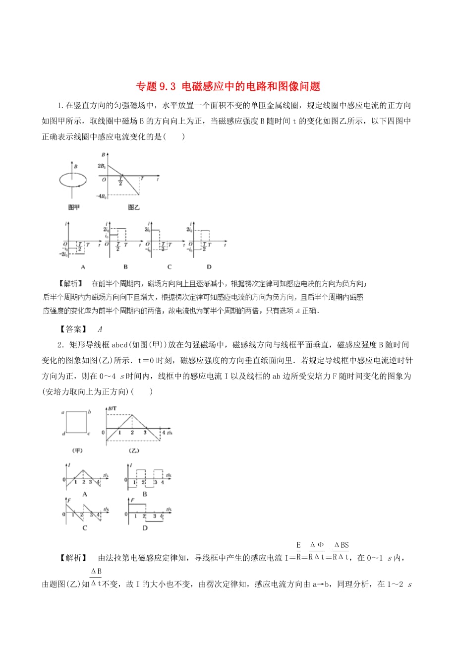 高中物理二轮复习热点题型专练专题9.2法拉第电磁感应定律自感和涡流（含解析）_第1页