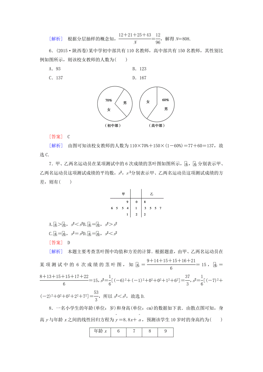 高中数学 第二章 统计综合素能检测 新人教A必修3_第3页