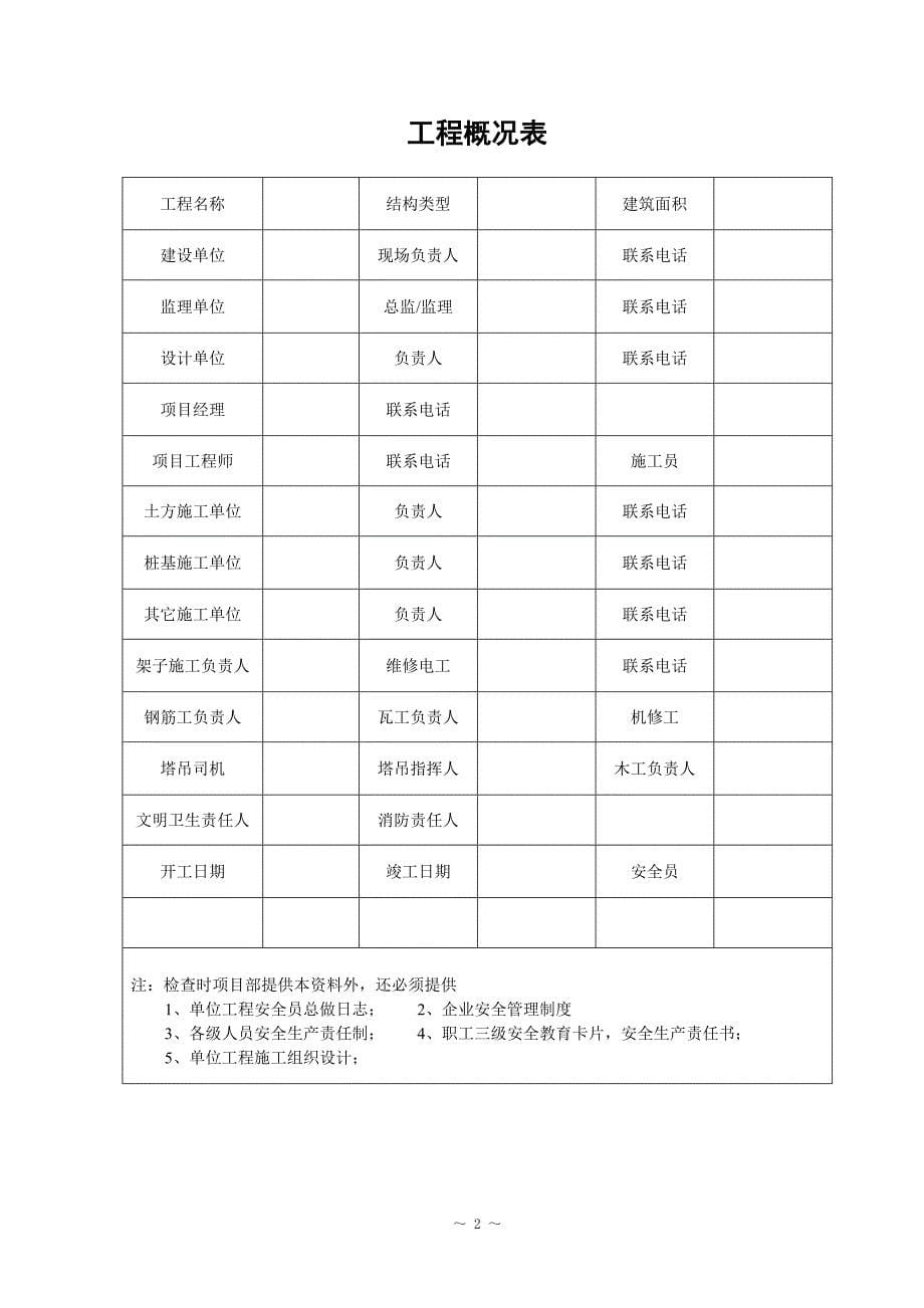 （现场管理）建设工程施工现场安全管理台帐(地基与基础部分)_第5页