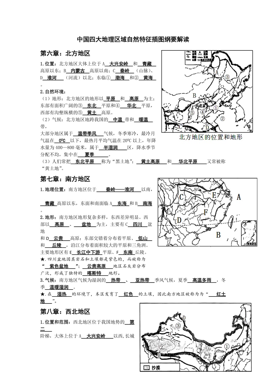 新人教版八年级地理下册《中国四大地理区域自然特征纲要解读》_第1页