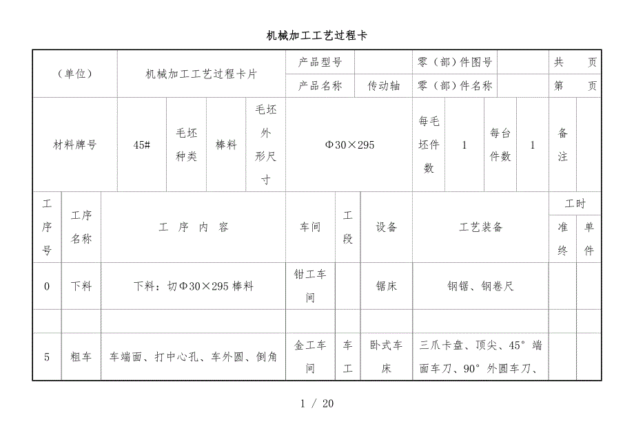 公司机械加工工艺过程卡_第1页