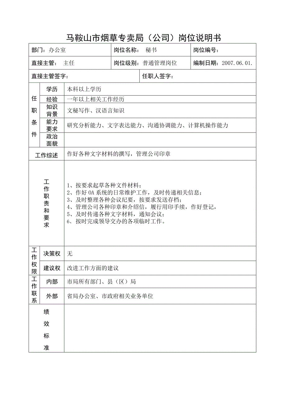 【精编】某市烟草专卖局公司岗位说明书_第3页